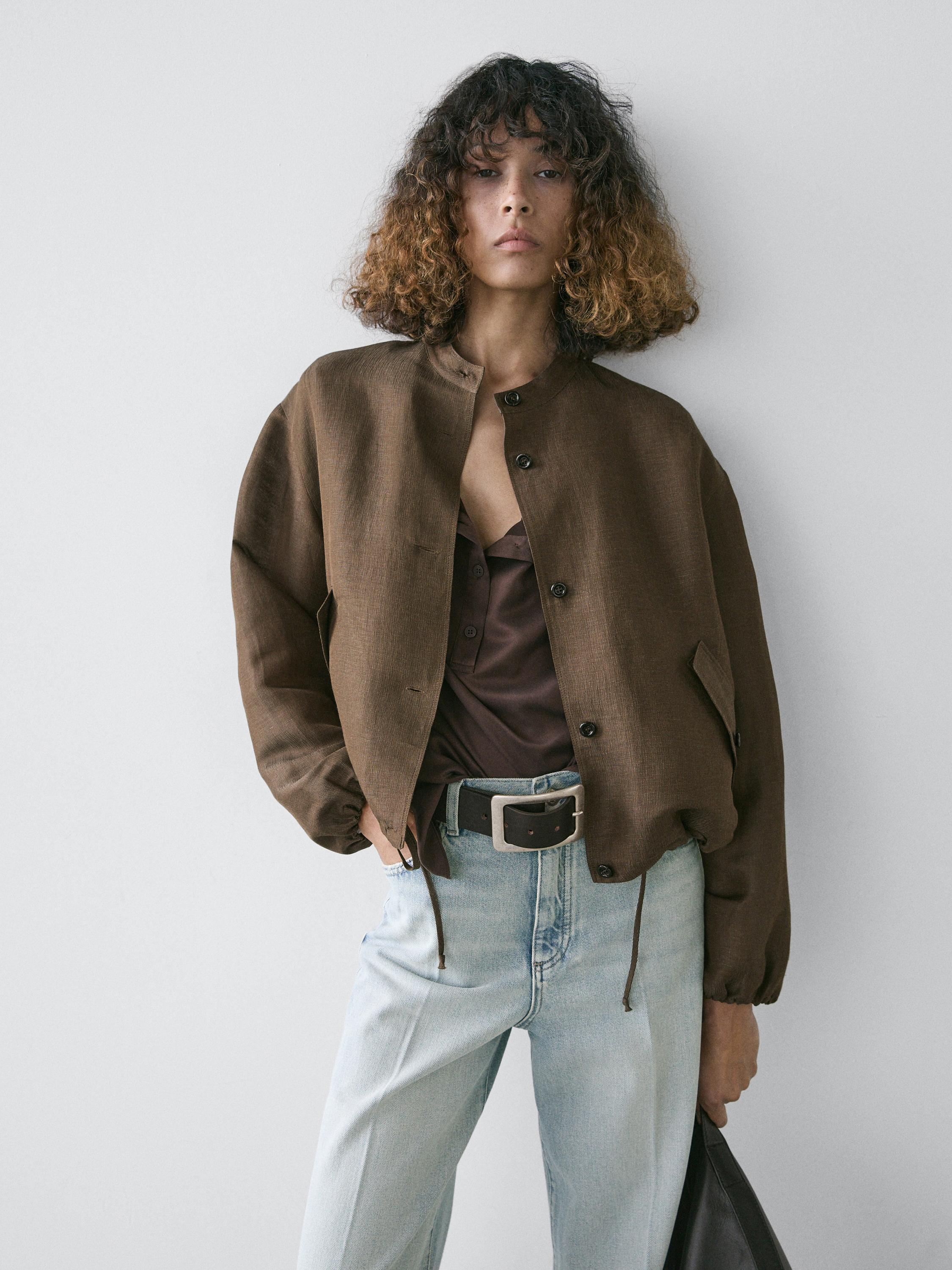 Veste bomber en lin et soie